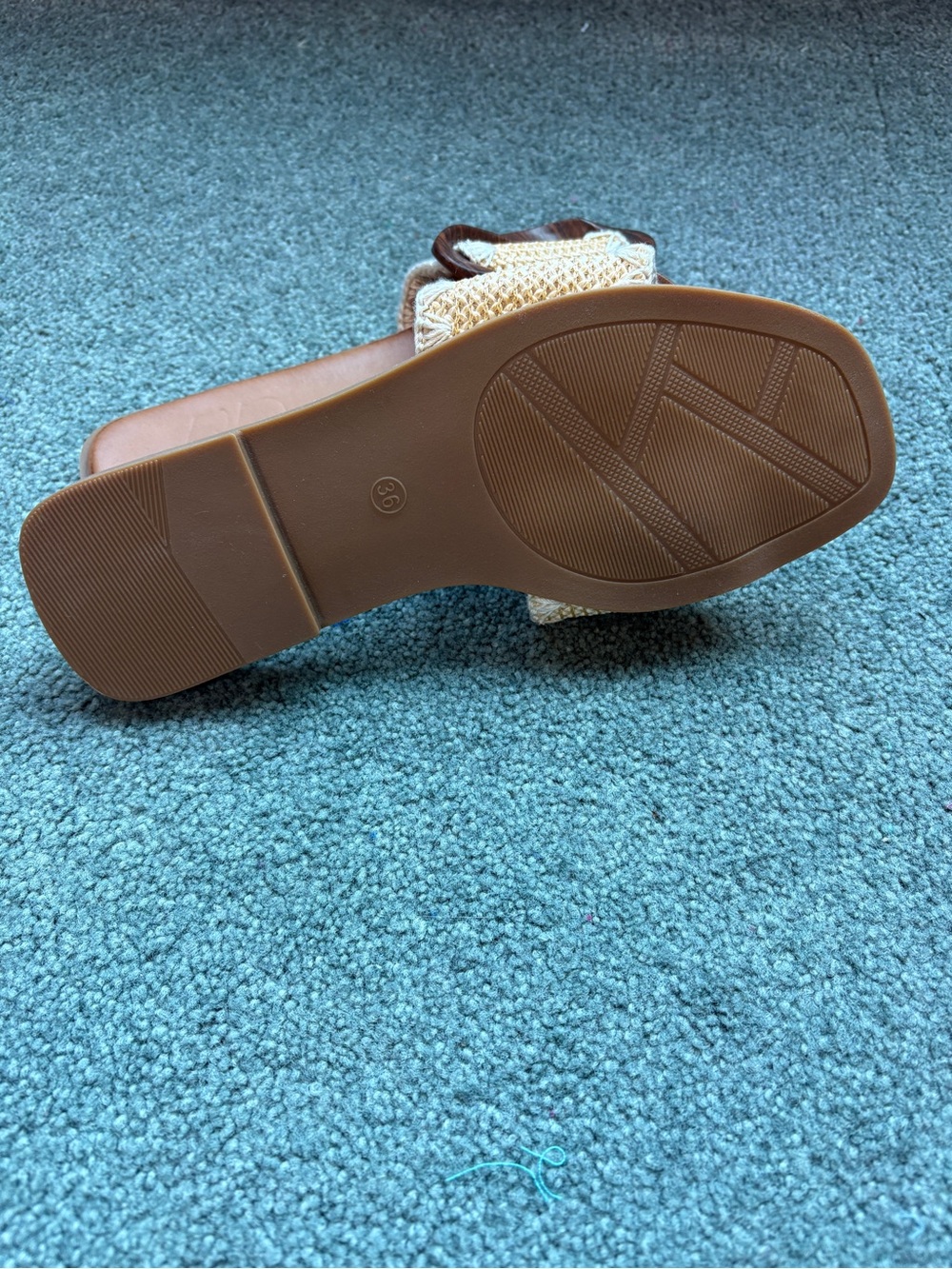 Women's Beige Woven Slide Sandals with Tortoise Buckle - Picture 2 of 3